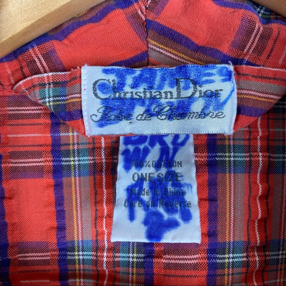 Vintage Christian Dior Red Green and Blue Plaid Robe - Picture 6 of 10